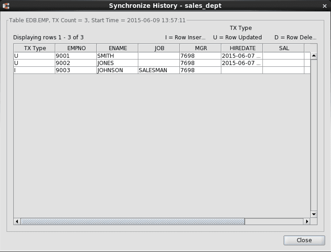 Synchronize History window